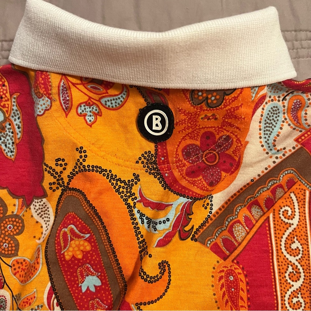 Bogner Red and Orange Paisley Polo Short Sleeve Shirt - Picture 5 of 6